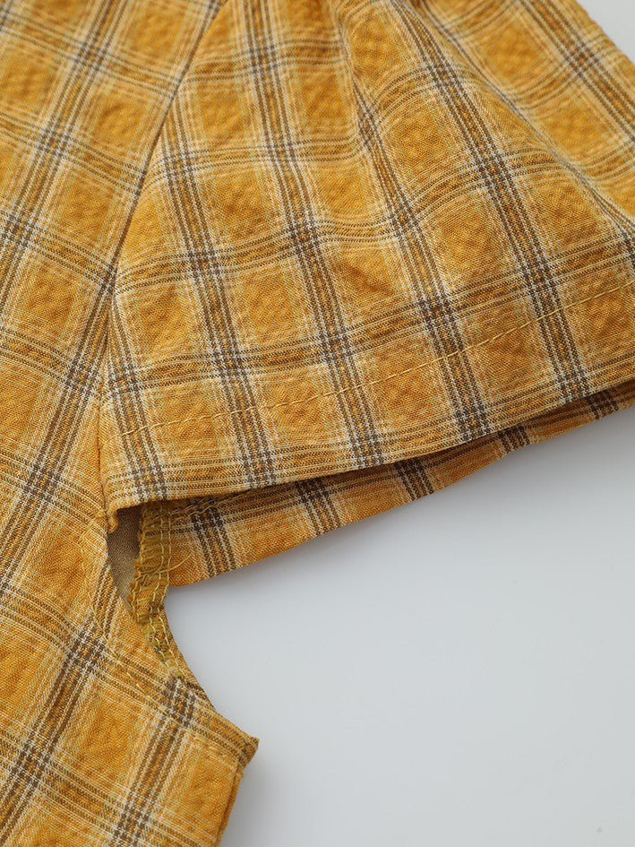 チェック柄エプロン付きレトロワンピース