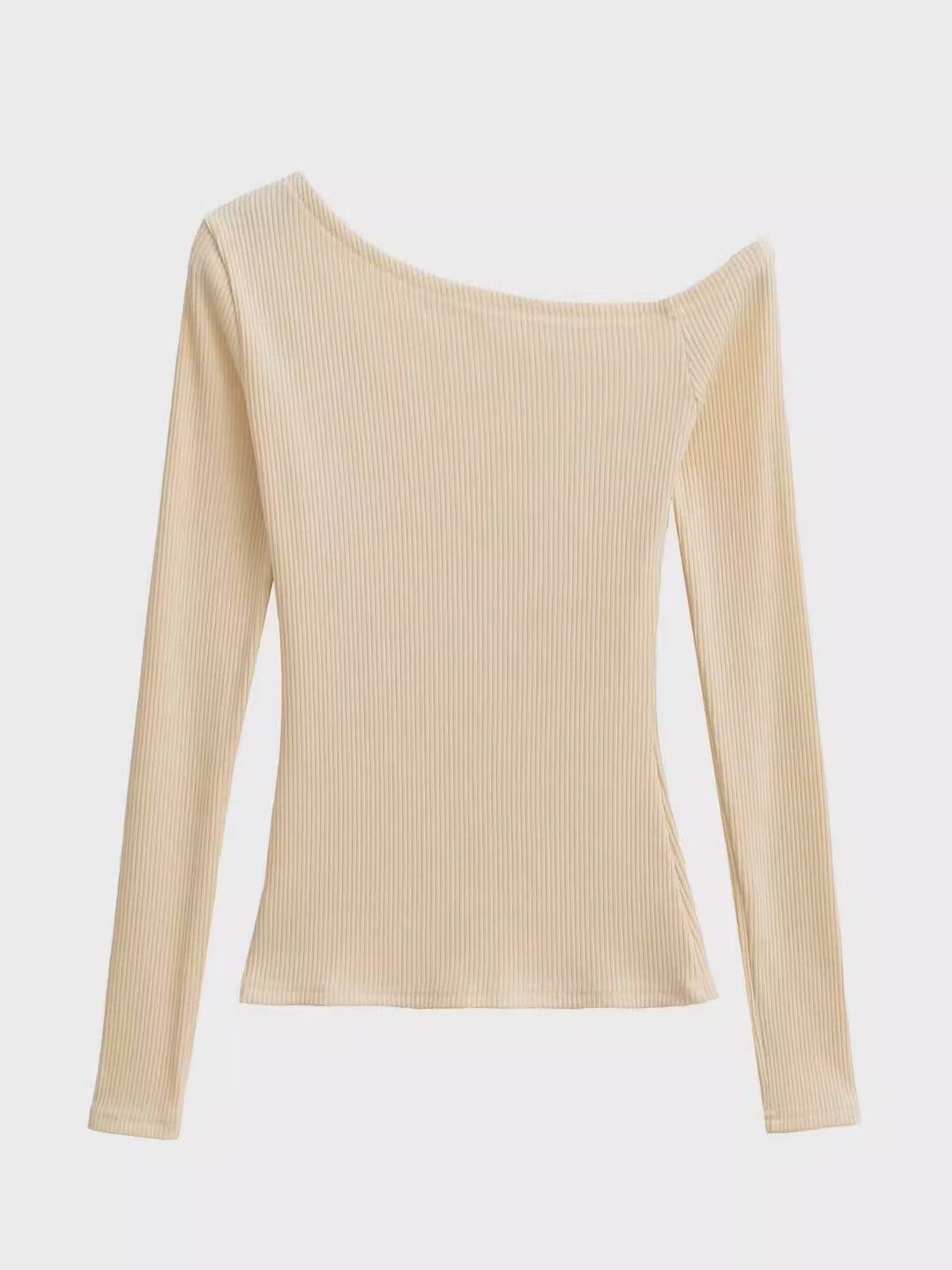 アシンメトリーネックリブトップス