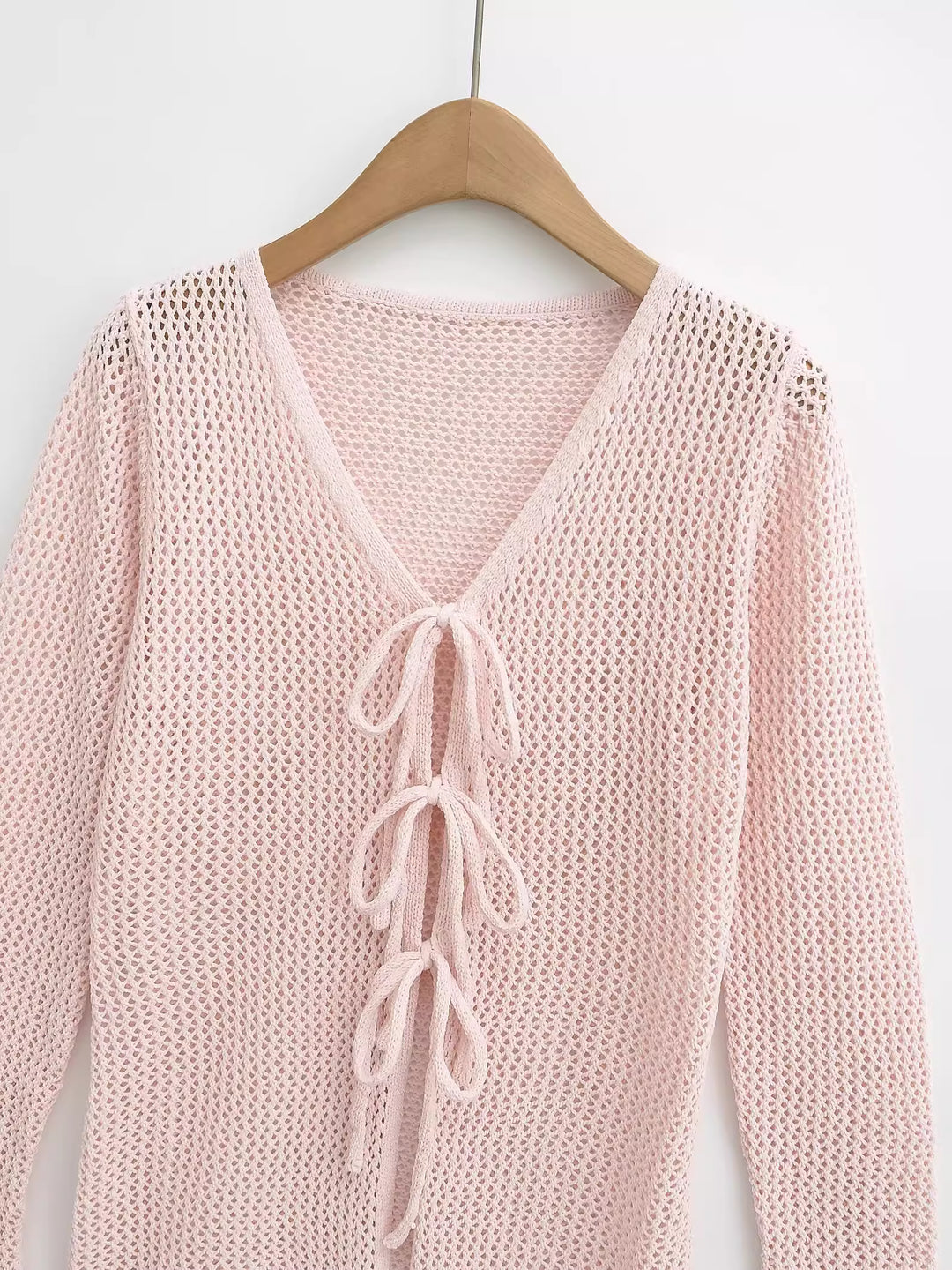 レースアップメッシュニットロングカーディガン