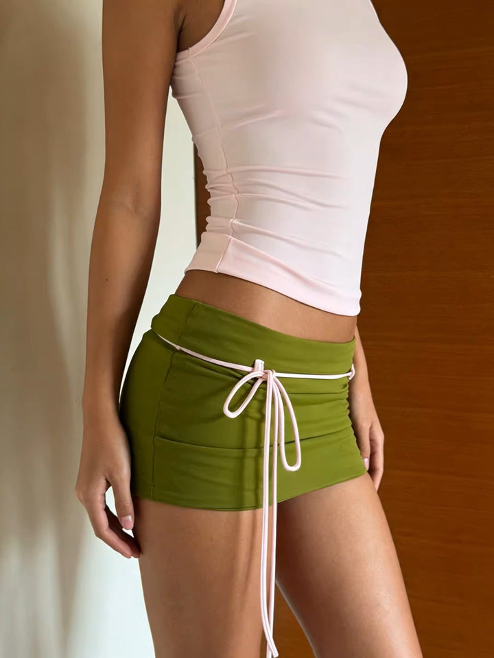 ピンクグリーンコントラストスコートショーツ