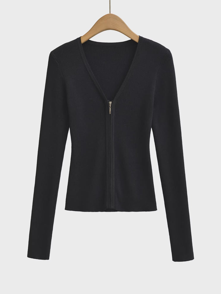 ノーカラーVネックジップカーディガン