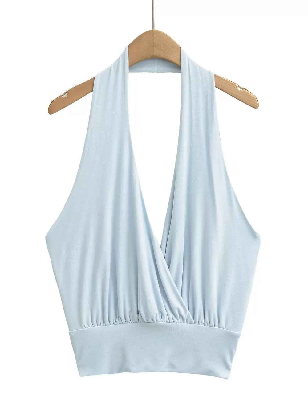 バックレスドレープホルターネックトップス