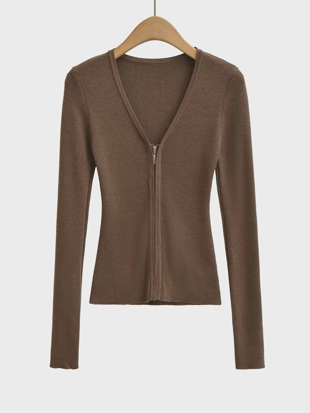 ノーカラーVネックジップカーディガン