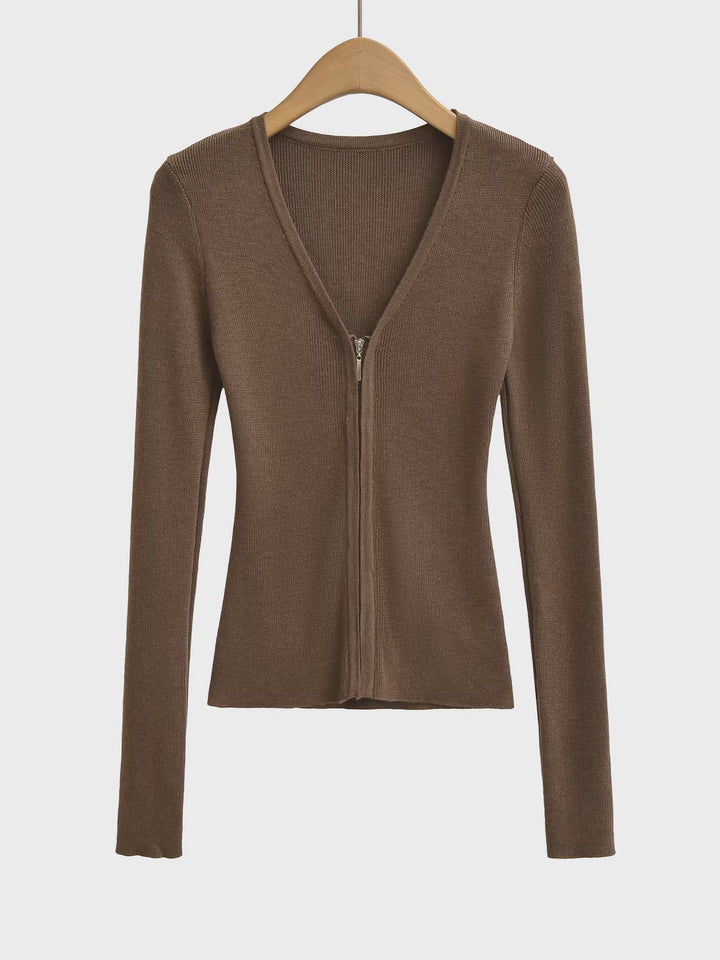 ノーカラーVネックジップカーディガン