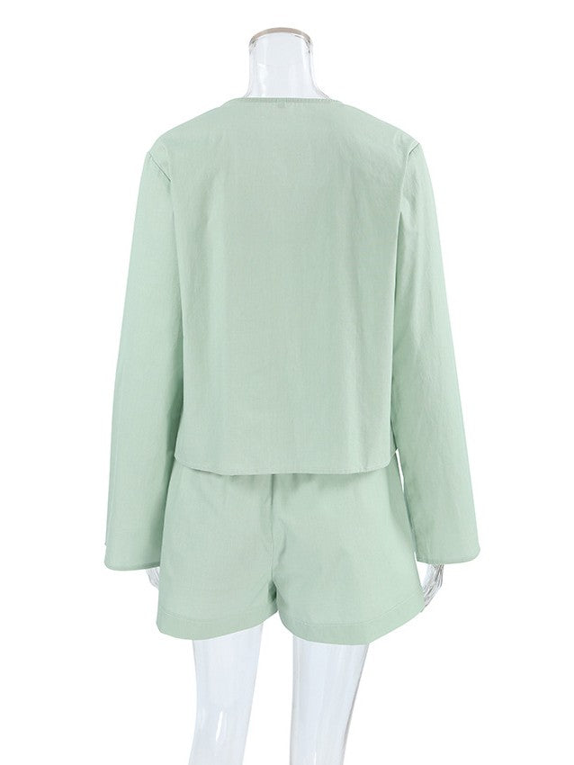レースアップブラウスセージグリーンセットアップ