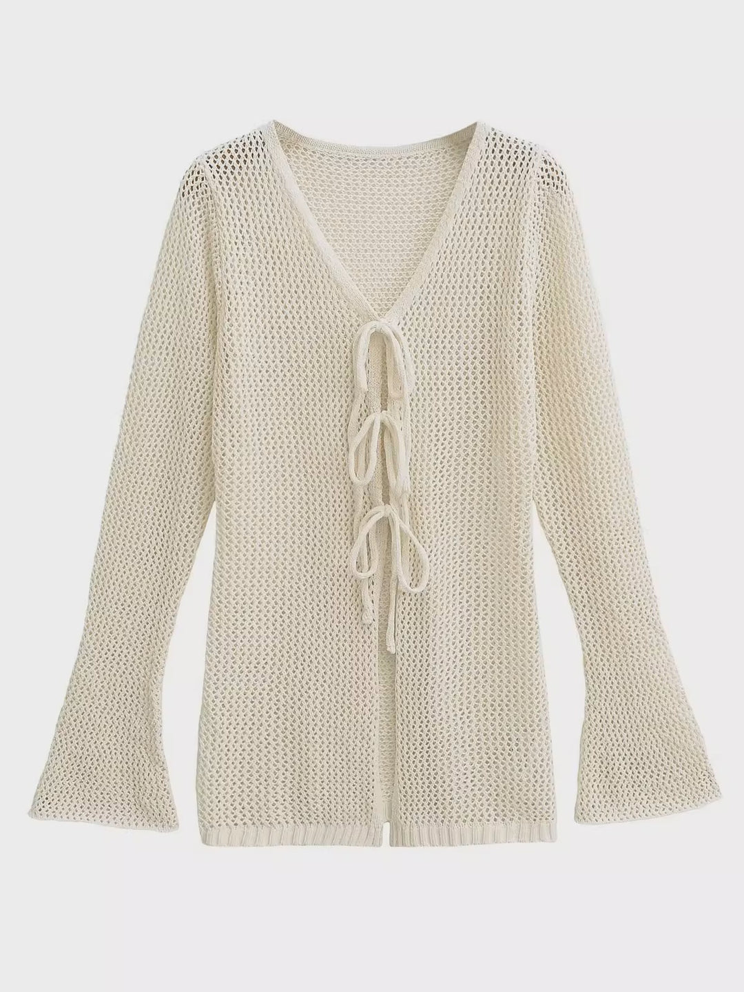レースアップメッシュニットロングカーディガン