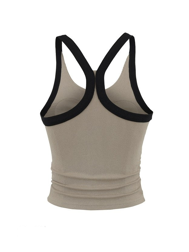 カップ付きバイカラーギャザーリブタンクトップ