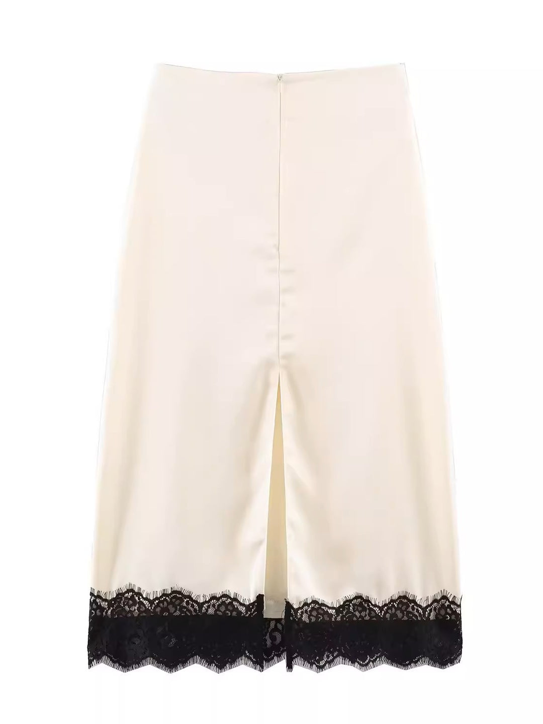 レーストリムスリットサテンミディスカート