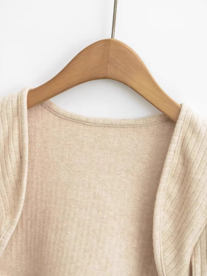 スリットスリーブリブニットボレロカーディガン