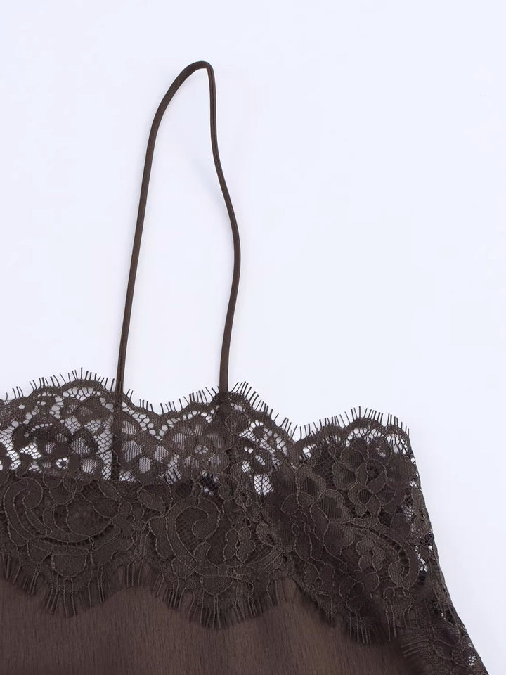 レーストリムサテンキャミソールトップス