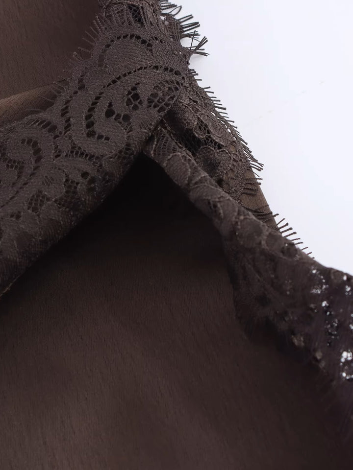 レーストリムサテンキャミソールトップス