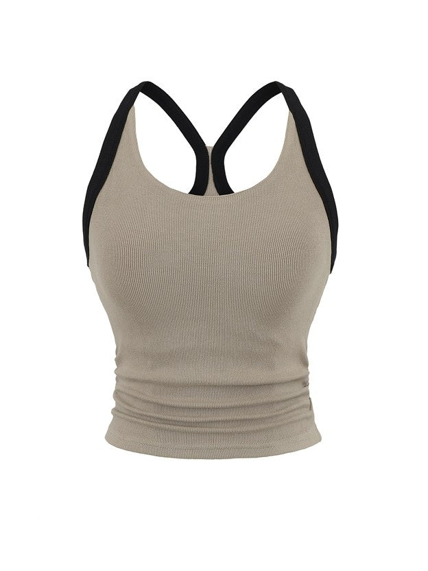 カップ付きバイカラーギャザーリブタンクトップ