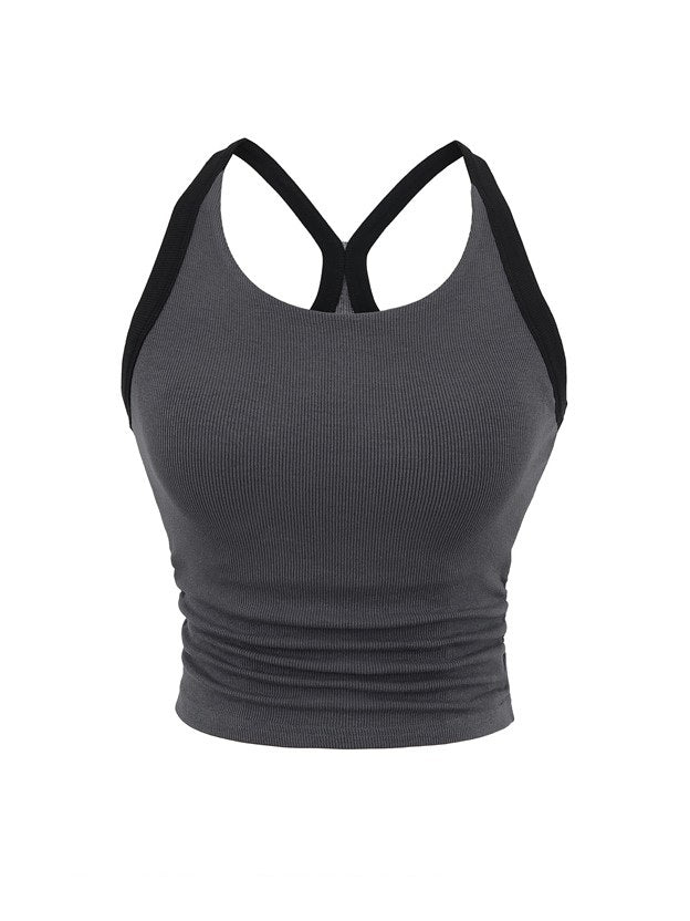 カップ付きバイカラーギャザーリブタンクトップ