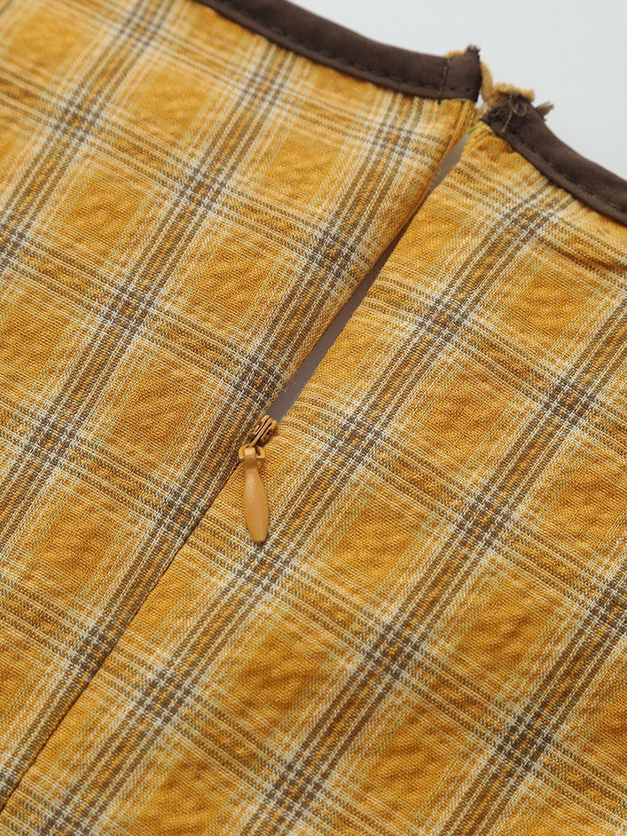 チェック柄エプロン付きレトロワンピース