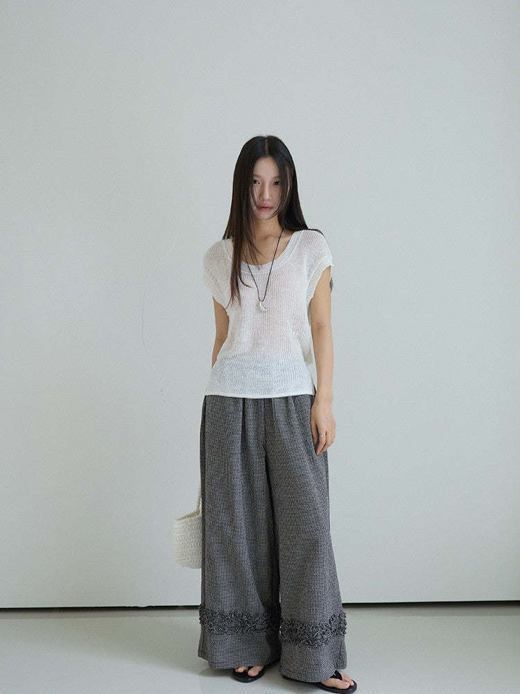 シアーサマーニットリボン付きトップス