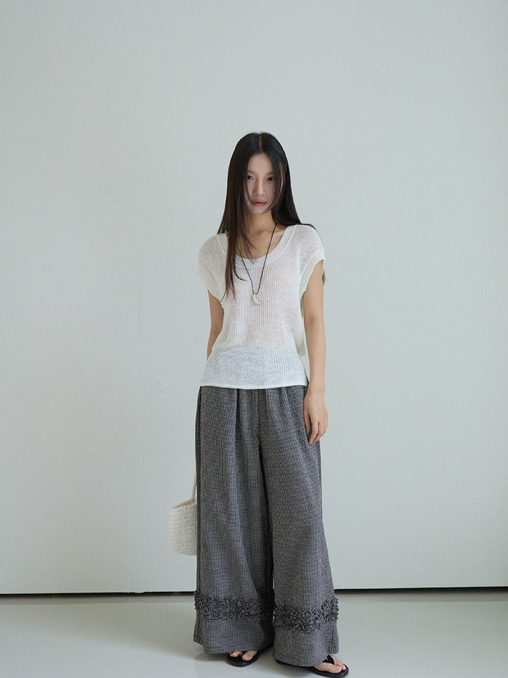 シアーサマーニットリボン付きトップス