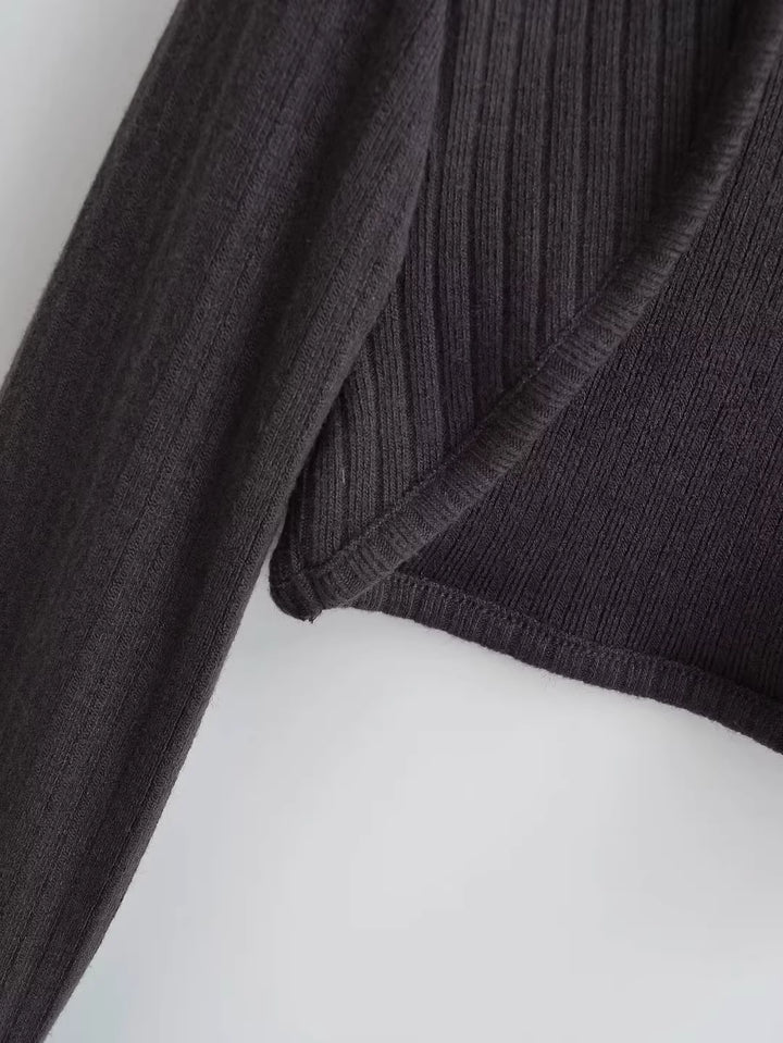 スリットスリーブリブニットボレロカーディガン