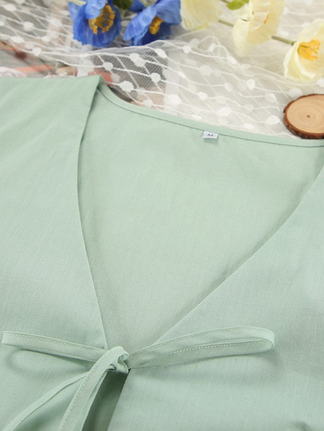 レースアップブラウスセージグリーンセットアップ