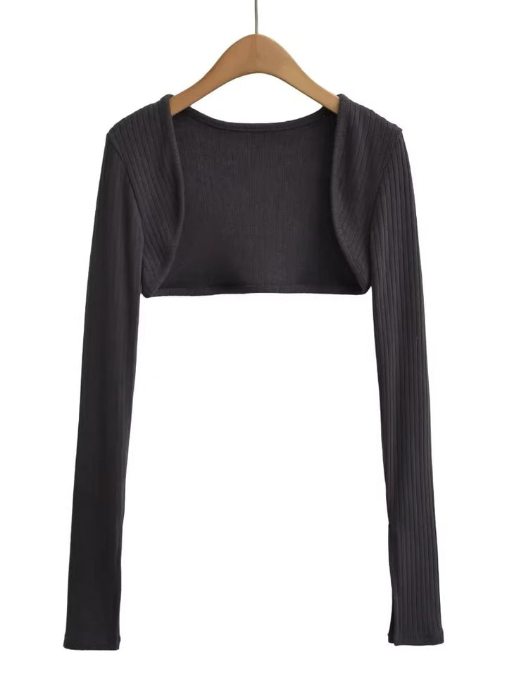 スリットスリーブリブニットボレロカーディガン