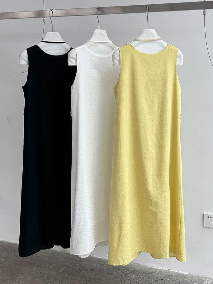 2WayVネックプリーツスリーブレスワンピース