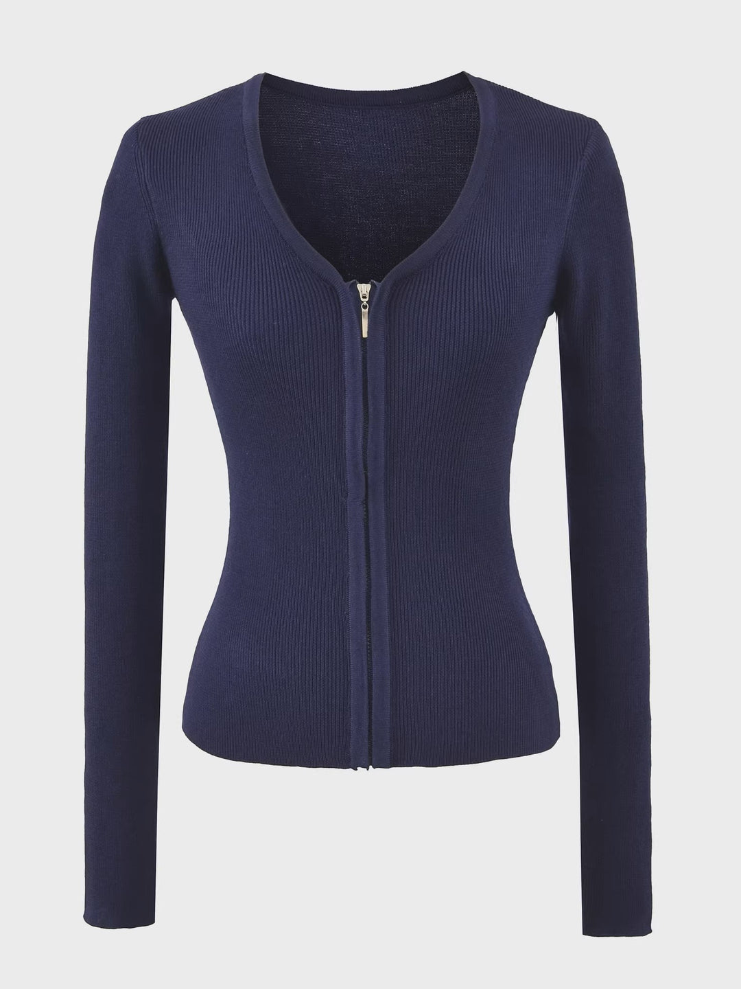 ノーカラーVネックジップカーディガン