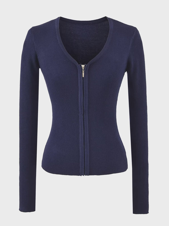 ノーカラーVネックジップカーディガン