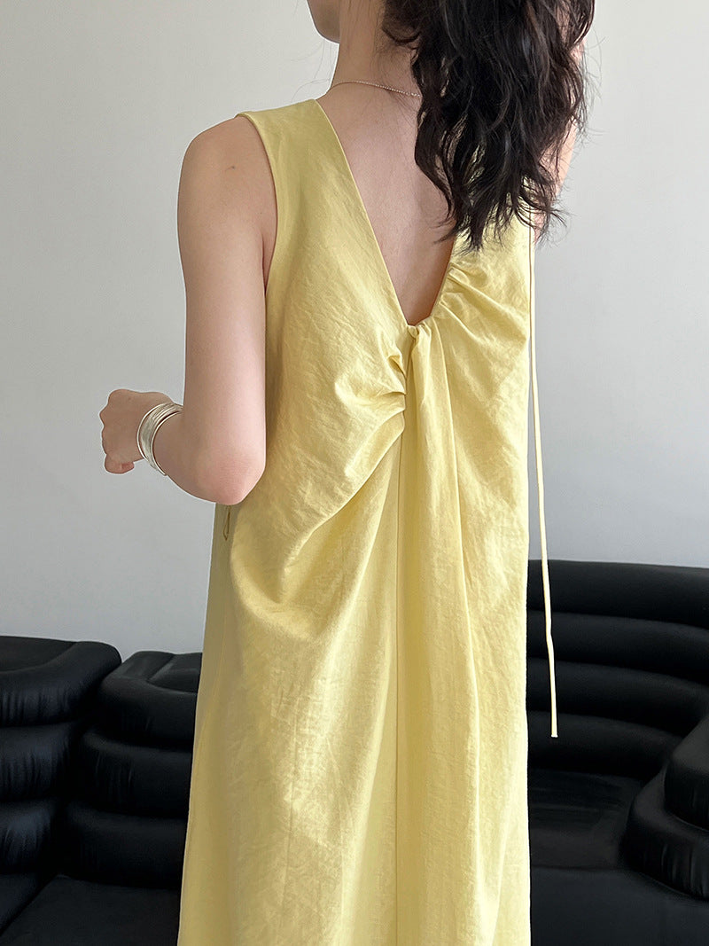 2WayVネックプリーツスリーブレスワンピース