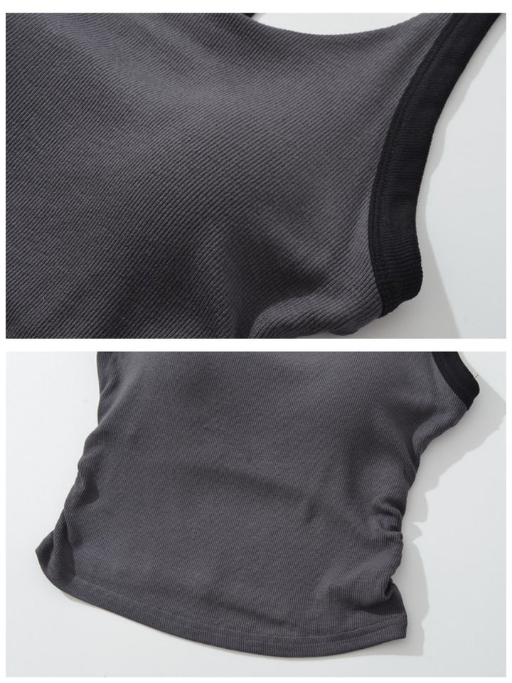 カップ付きバイカラーギャザーリブタンクトップ