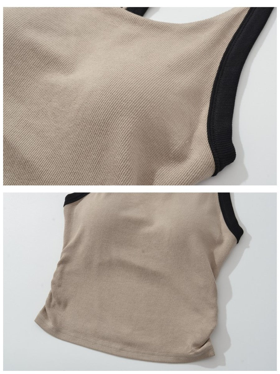 カップ付きバイカラーギャザーリブタンクトップ