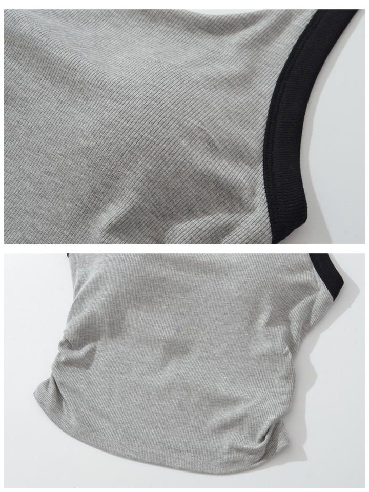 カップ付きバイカラーギャザーリブタンクトップ