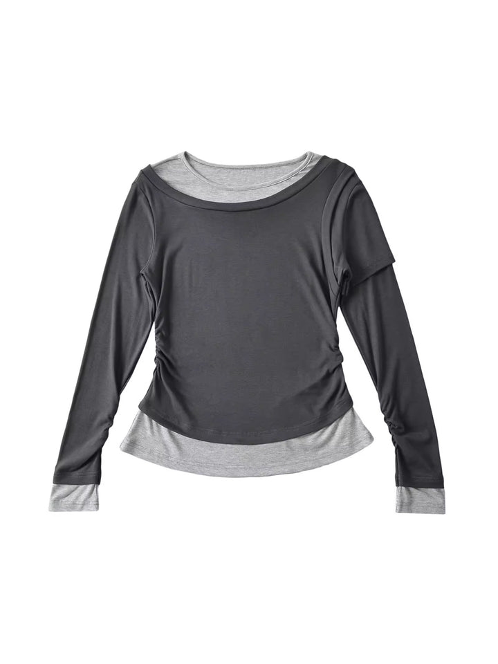 バイカラーレイヤードデザイントップス