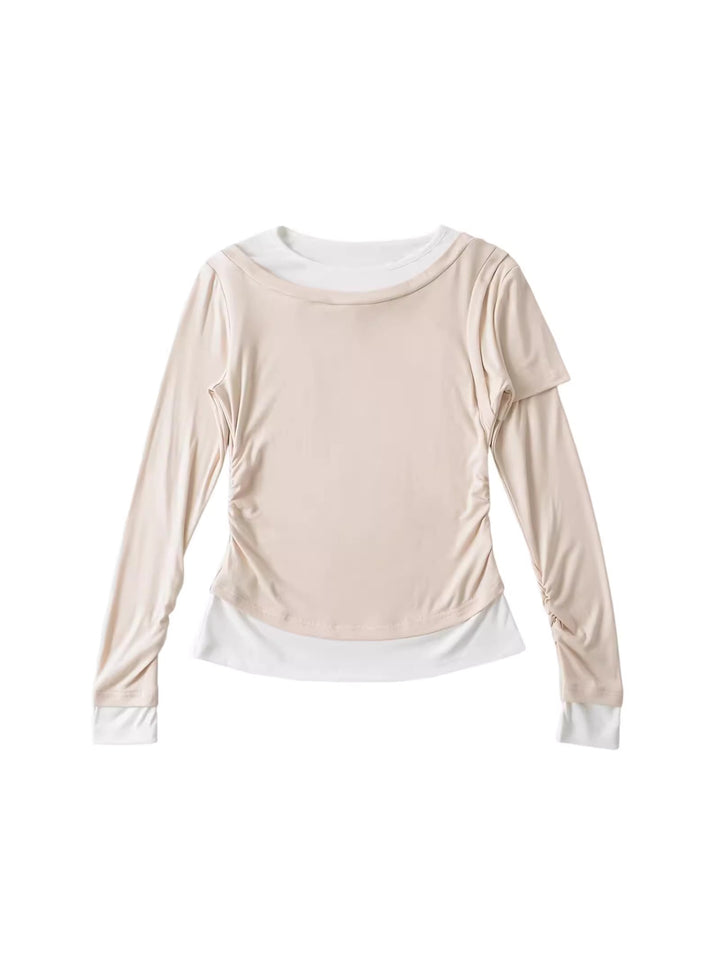 バイカラーレイヤードデザイントップス