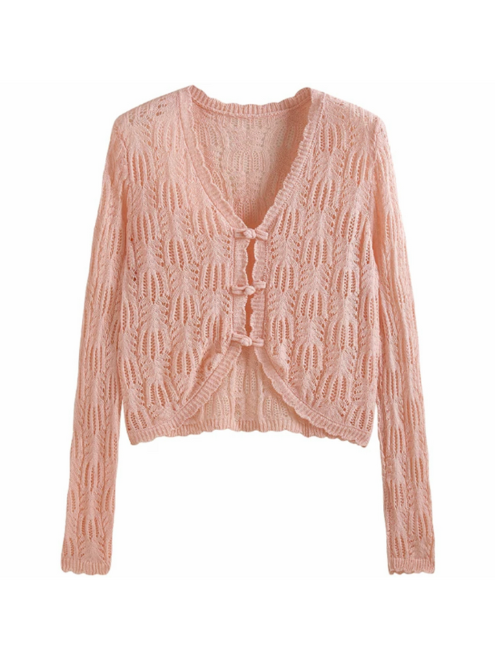 シアーレース クロップドニットカーディガン