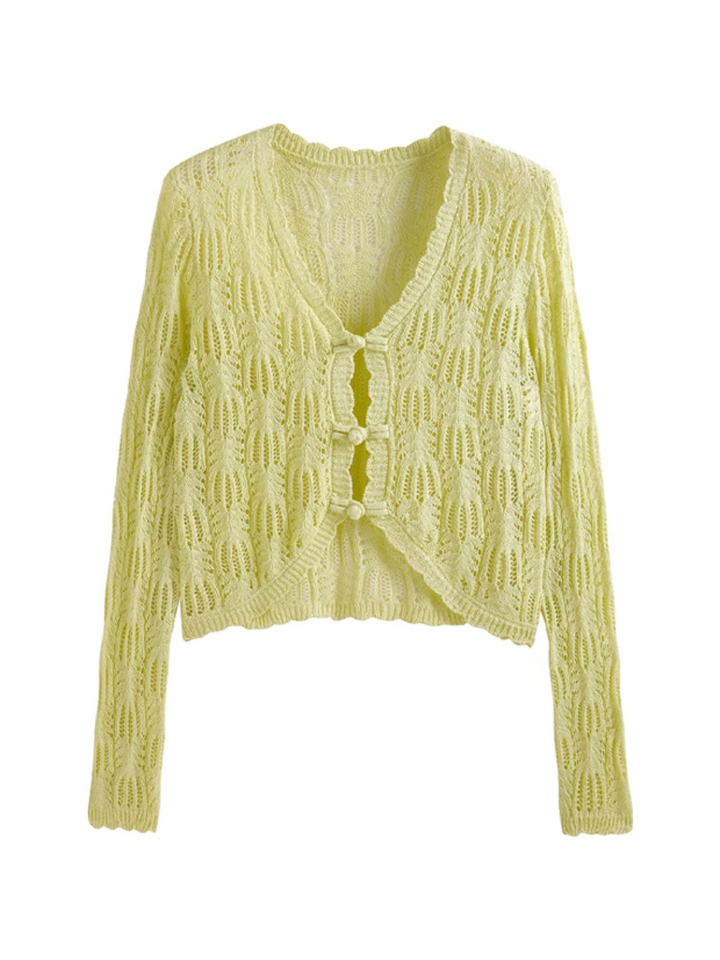 シアーレース クロップドニットカーディガン