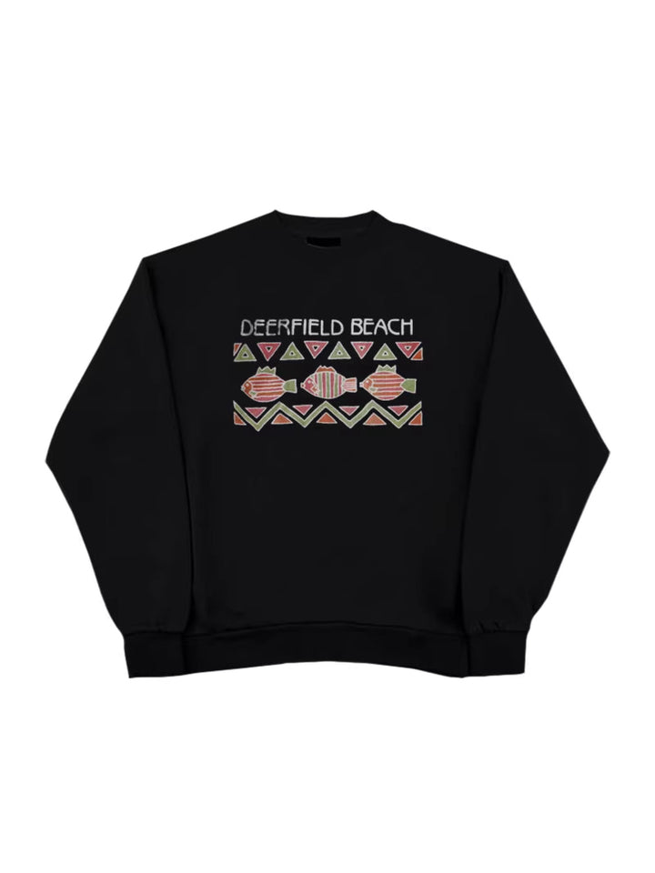 ヴィンテージライクFishモチーフプリントスウェットトップス