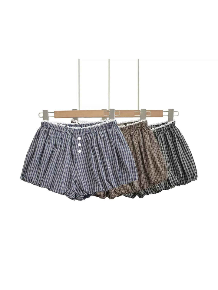 チェック柄フリルバルーンボクサーショートパンツ