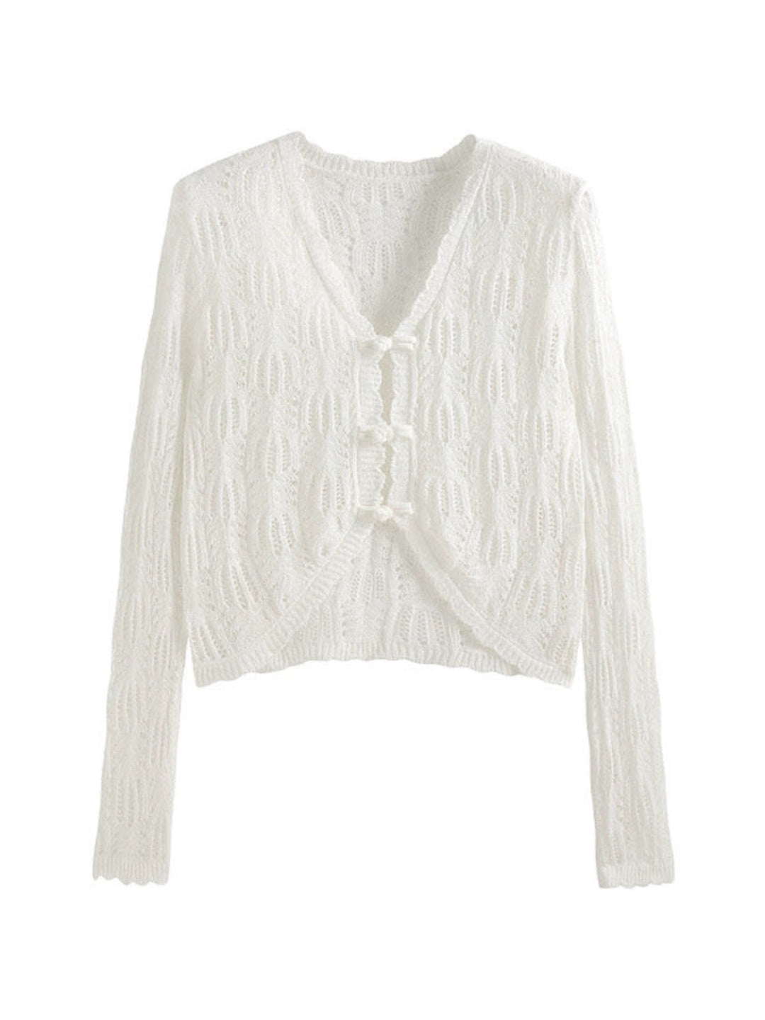 シアーレース クロップドニットカーディガン