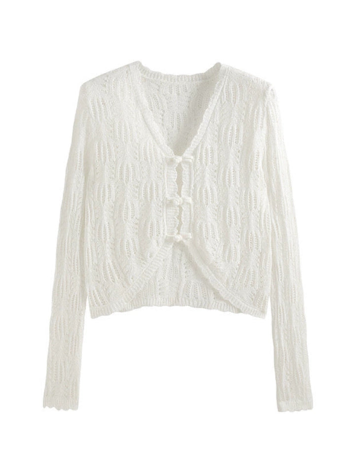 シアーレース クロップドニットカーディガン