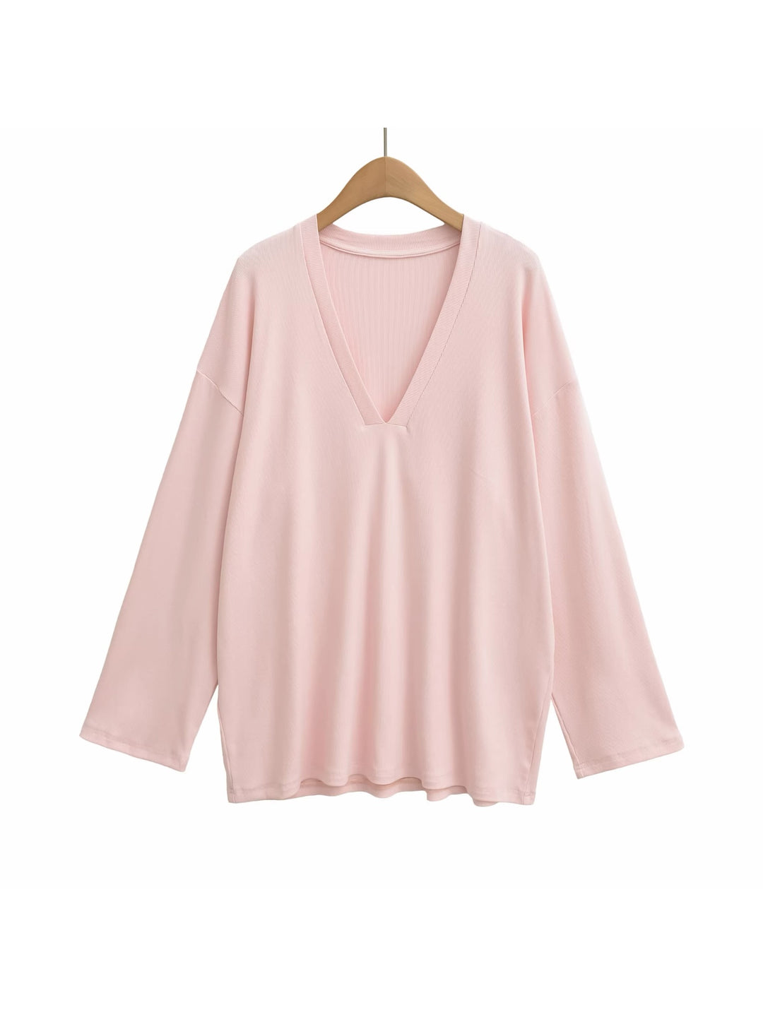 Vネックリラックスリブトップス