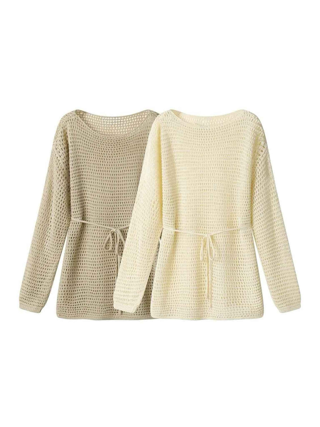 メッシュニットウエストタイロングプルオーバー