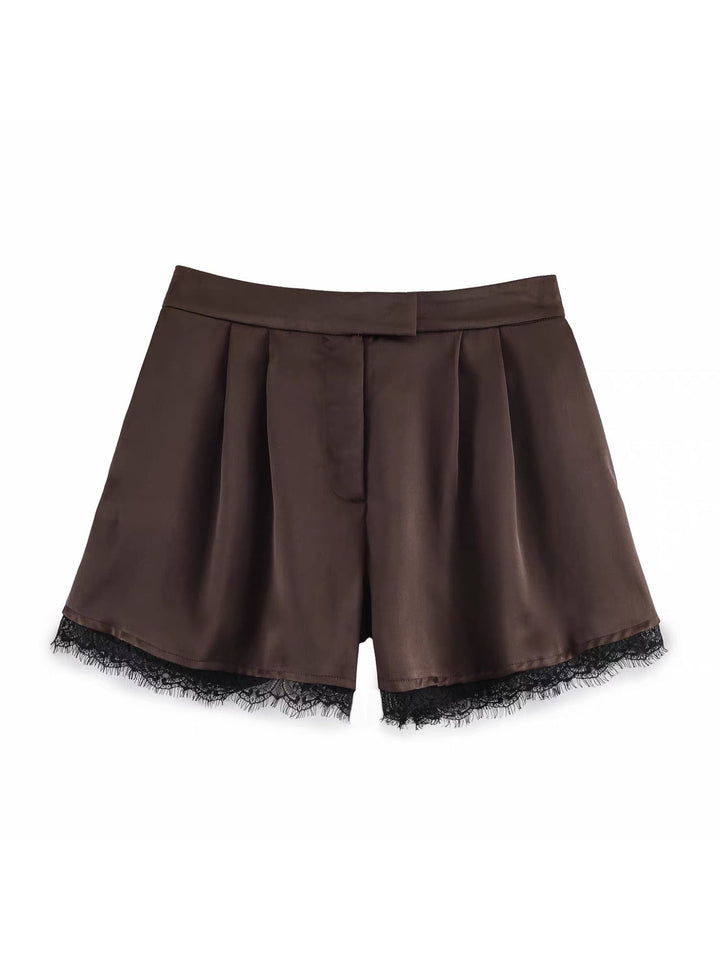 サテンレーストリムショートパンツ