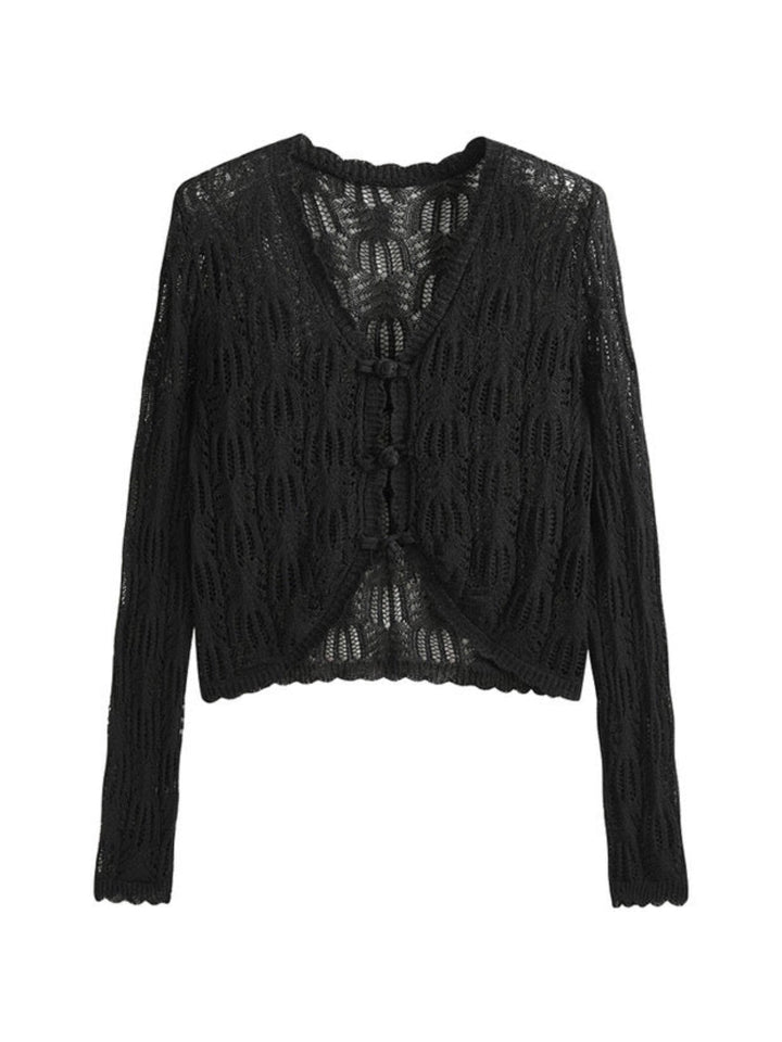 シアーレース クロップドニットカーディガン