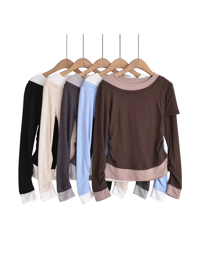 バイカラーレイヤードデザイントップス