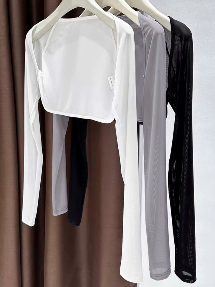 ストレッチシアーメッシュクロップドトップス