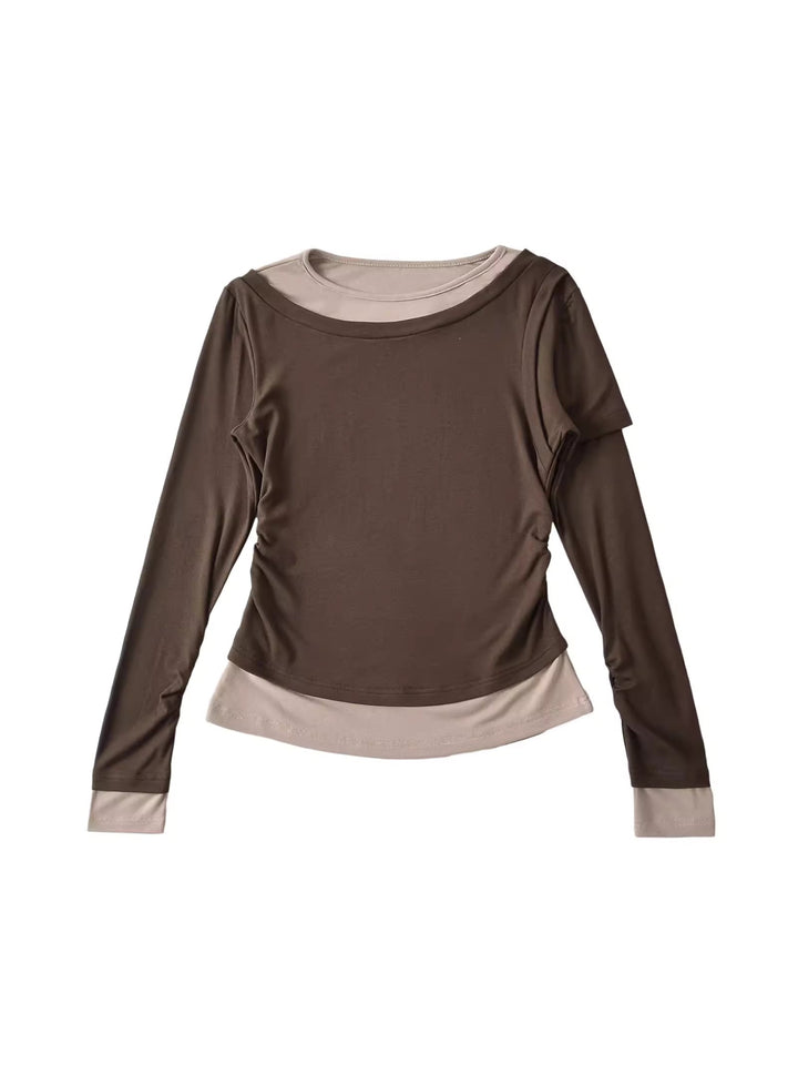 バイカラーレイヤードデザイントップス