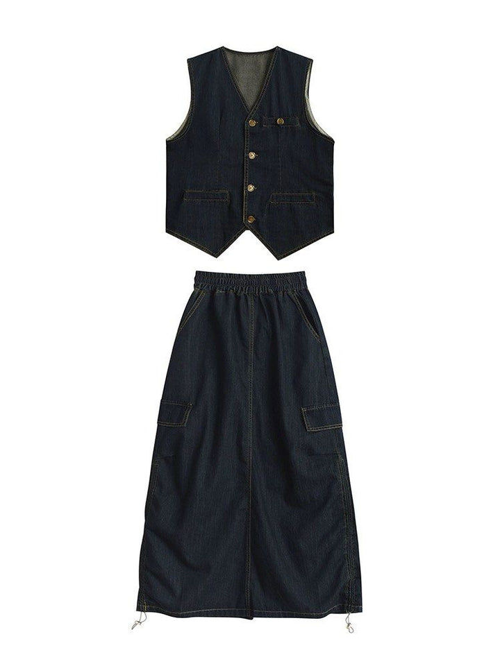 ノンウォッシュデニムベストスカートセット