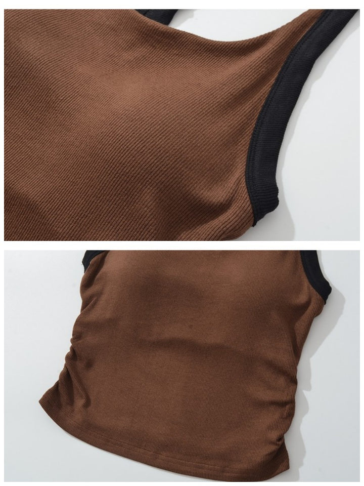 カップ付きバイカラーギャザーリブタンクトップ