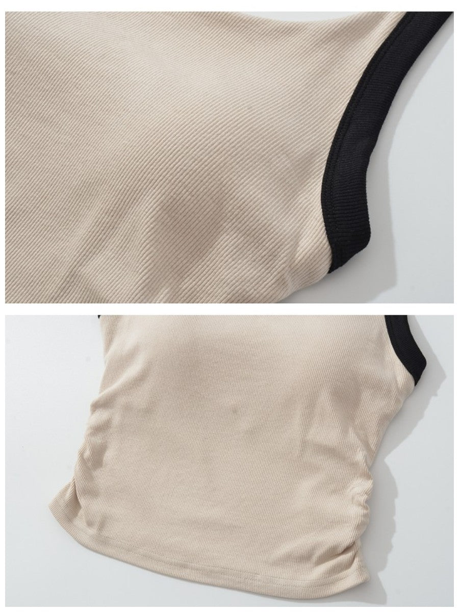 カップ付きバイカラーギャザーリブタンクトップ